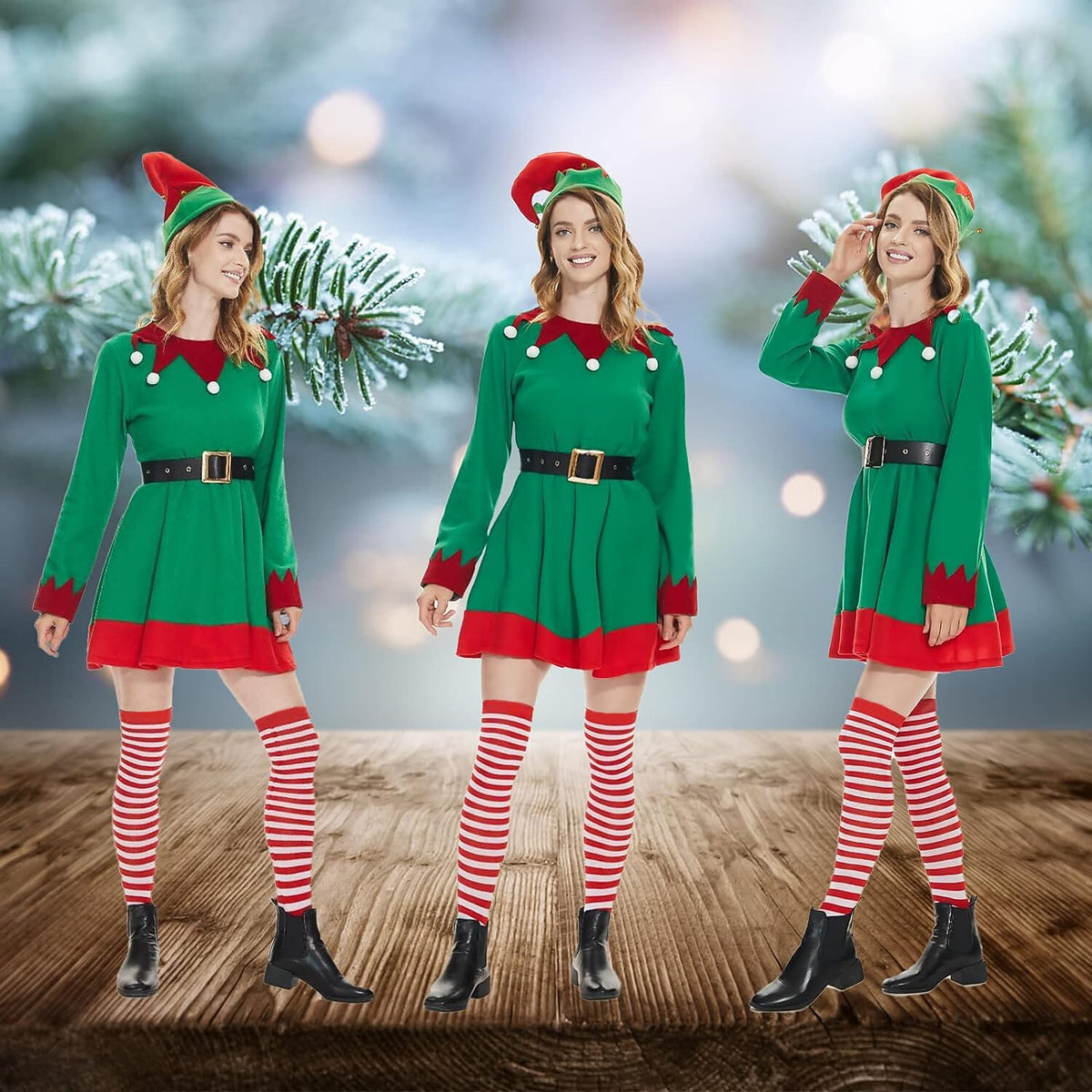 Fancy Santa Elf Costume Dress Set