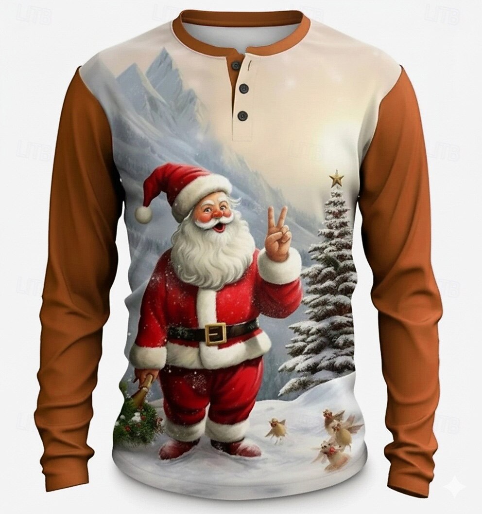 Santa Claus Christmas Long Sleeve Henley