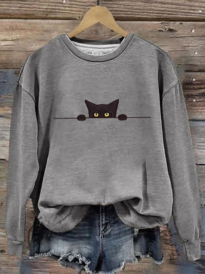 Women's Halloween Black Cat Sweatshirt