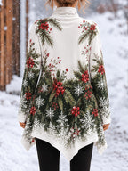 Christmas Floral Asymmetrical Turtleneck T-Shirt