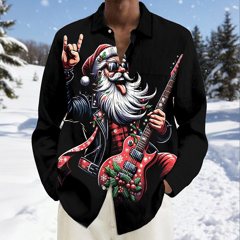 Santa Guitarist Christmas Button Up Shirt
