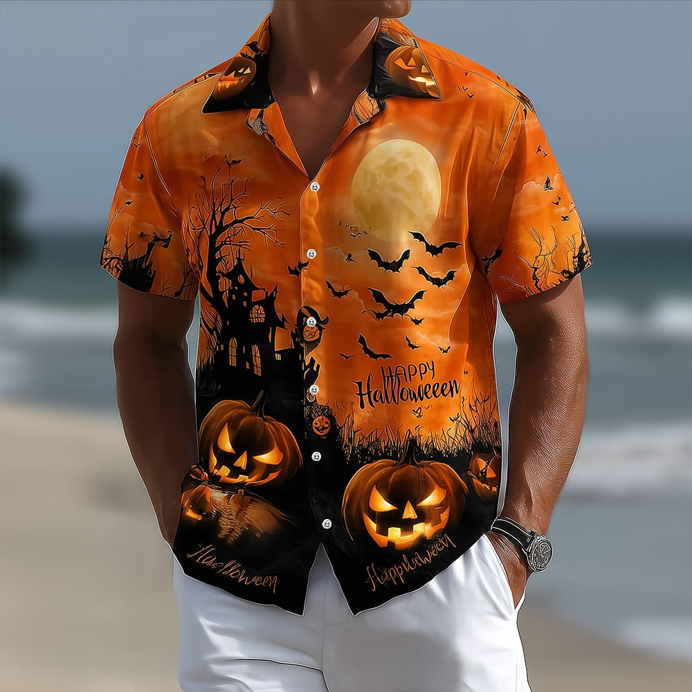 Men's Pumpkin Cemetery Gothic Camp Shirt