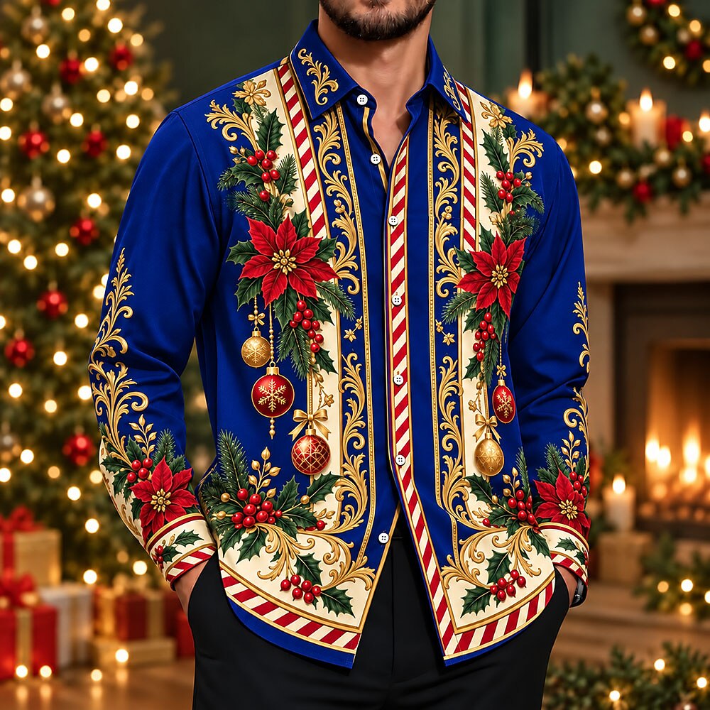Men's Christmas Baubles Pattern Button Up Shirt