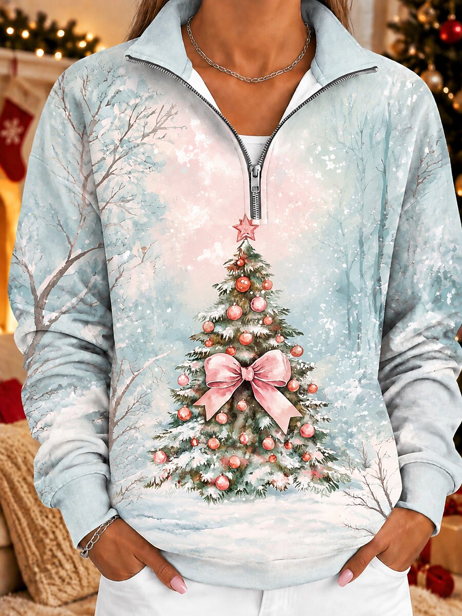 Women's Christmas Tree Snowflake Half Zip Sweatshirt