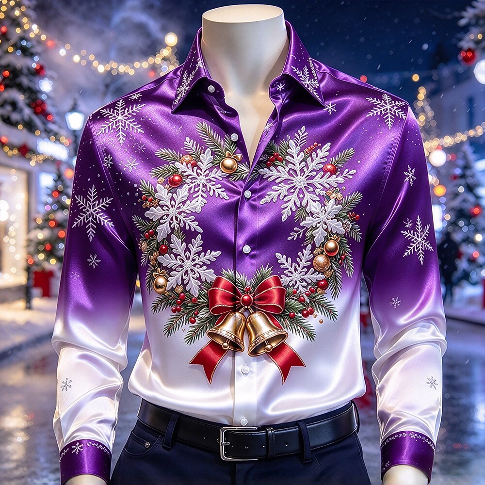 Men's Christmas Bell Ornament Satin Shirt