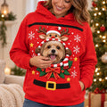 Christmas Gift for Pet Lover - Reindeer Print Pet Carrier Bonding Hoodie